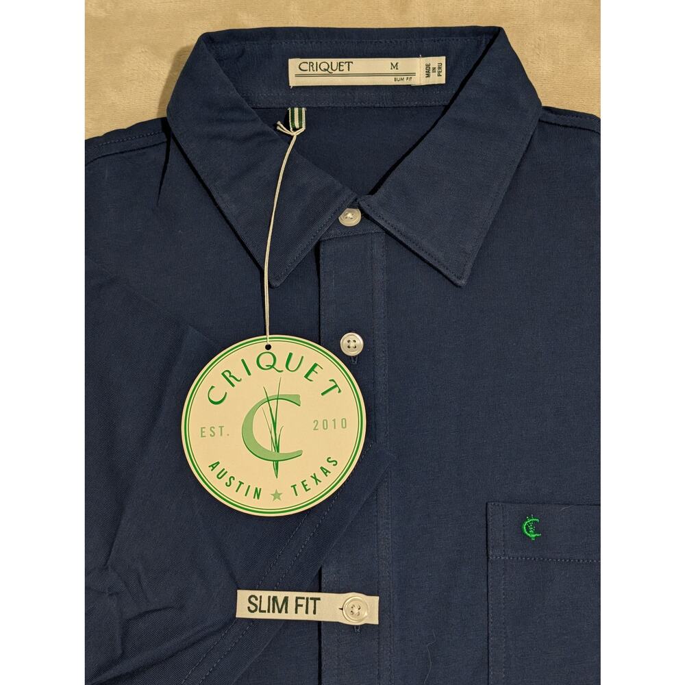 Criquet Mens Player Polo Shirt Navy Blue Slim Fit Medium Organic Cotton Golf NWT